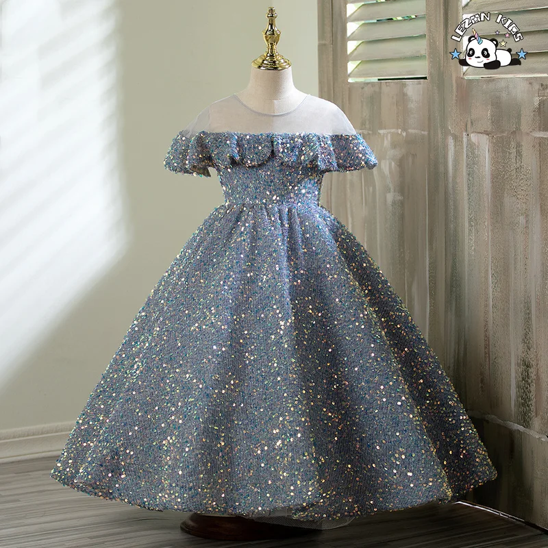 LEZONKIDS - Custom High-end Girls Tweed Dress Temperament  Formal Wear Sequined Kids Evening Dress